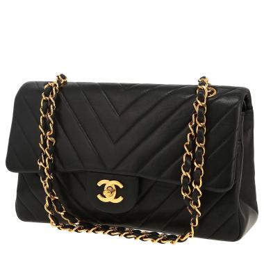Sac à main Chanel  Timeless Classic en cuir matelassé chevrons noir
