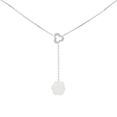 Chanel Camelia necklace in white gold, agate and diamonds