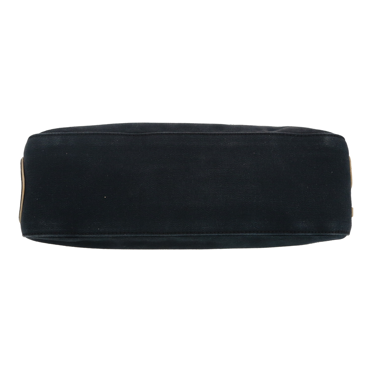 Chanel  Baguette handbag  in navy blue and beige denim canvas  and black leather - Detail D1