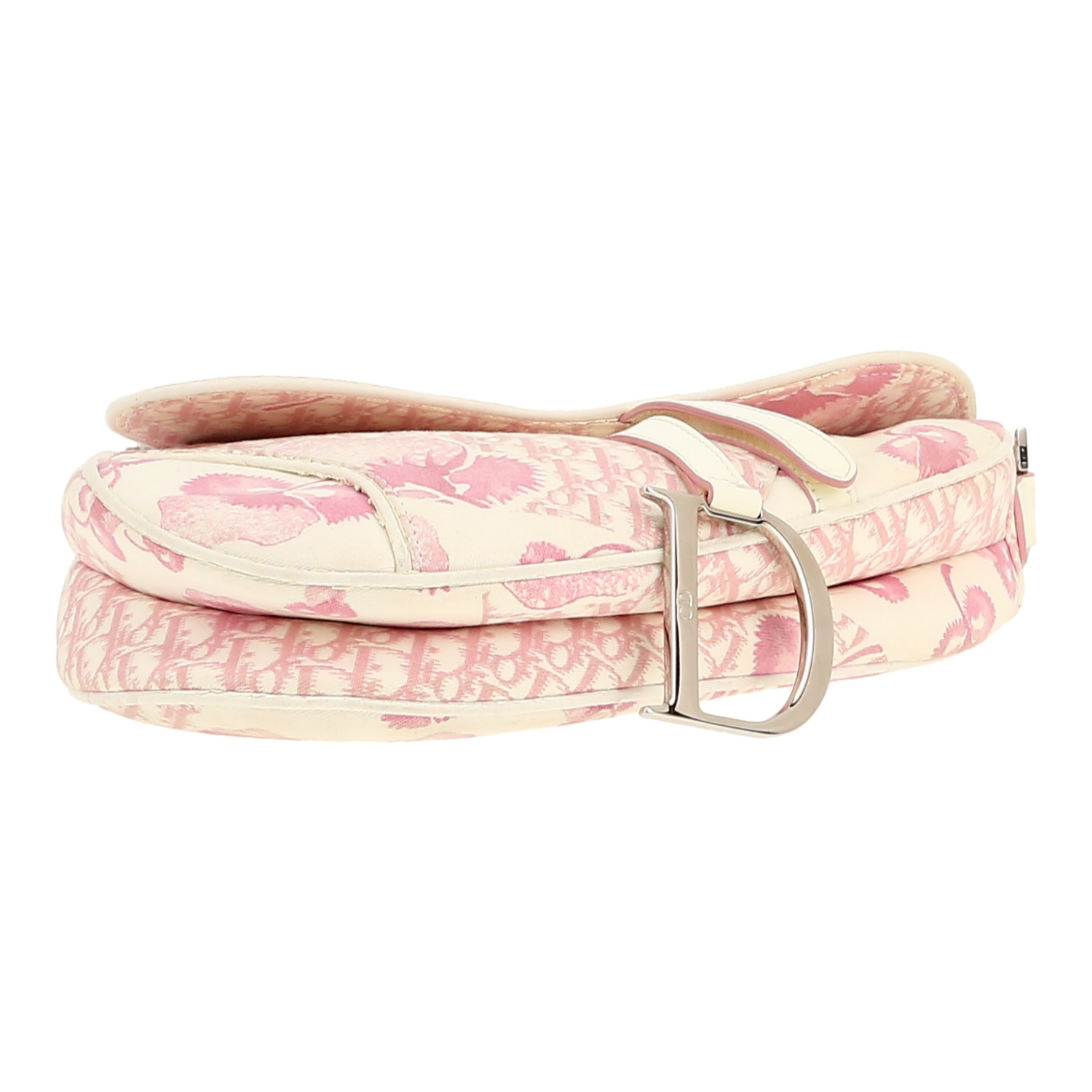 Sac à main Dior  Saddle en toile blanche et rose - Detail D1