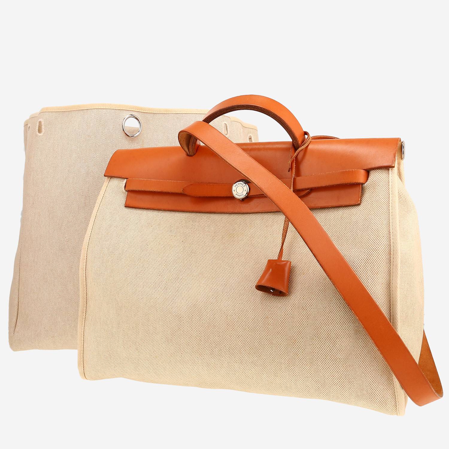 Bolso de mano Hermès  Herbag en lona beige y vaca Hunter
