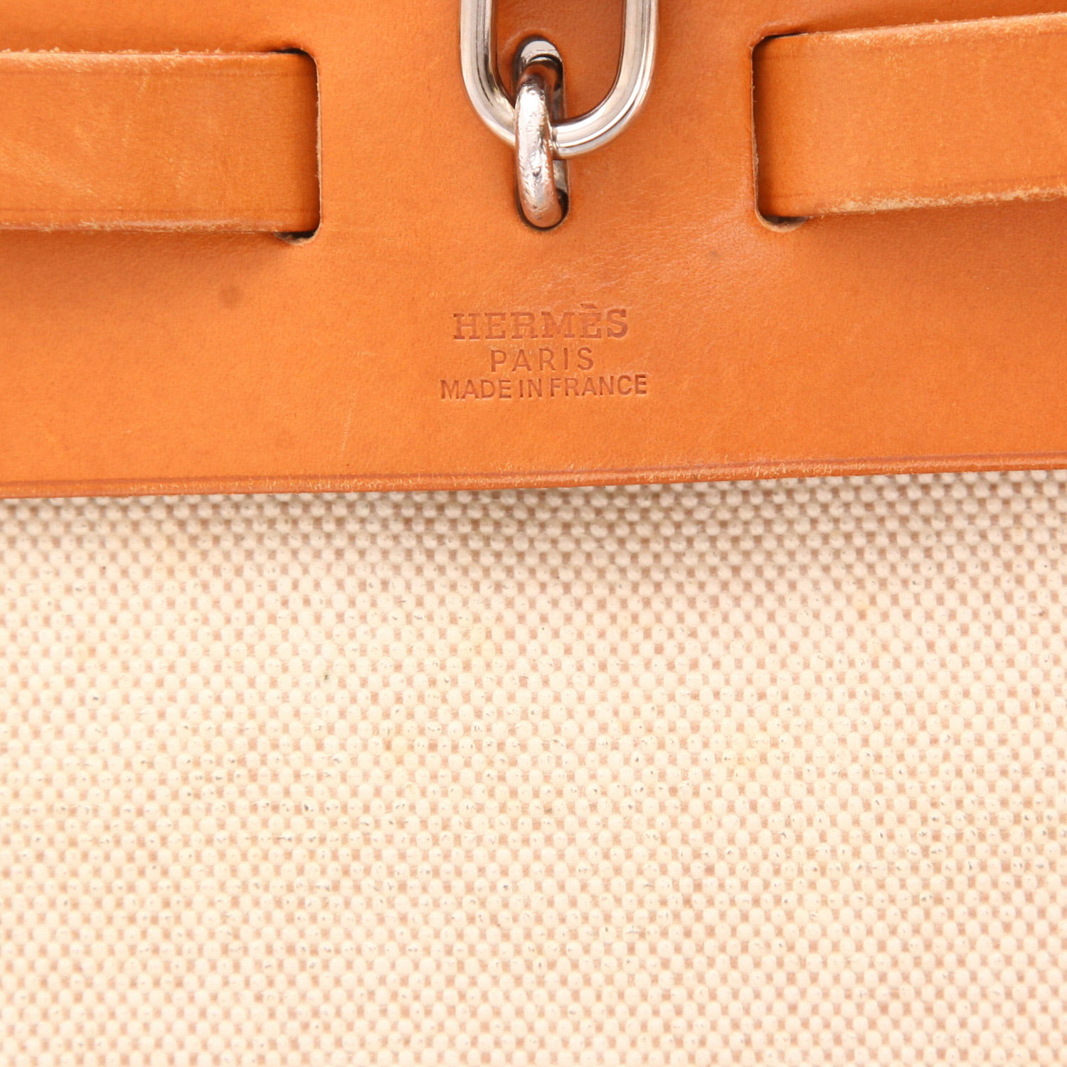 Hermès  Herbag handbag  in beige canvas  and Hunter cowhide - Detail D2