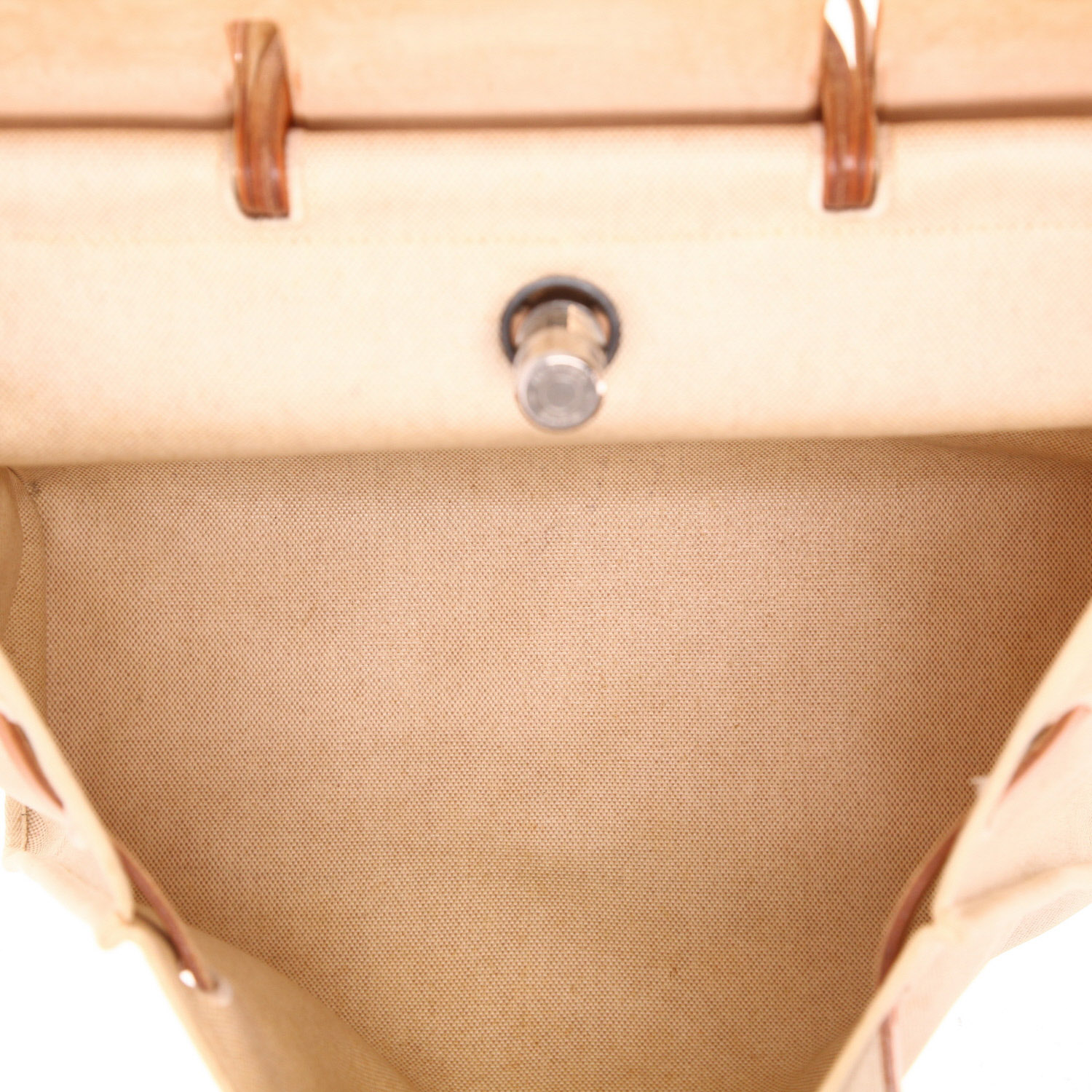 Hermès  Herbag handbag  in beige canvas  and Hunter cowhide - Detail D3