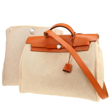 Hermès  Herbag handbag  in beige canvas  and Hunter cowhide