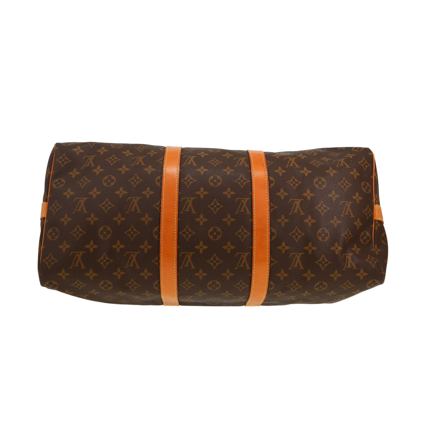 Borsa da viaggio Louis Vuitton Keepall 50 in tela Monogram marrone e pelle naturale - Detail D1