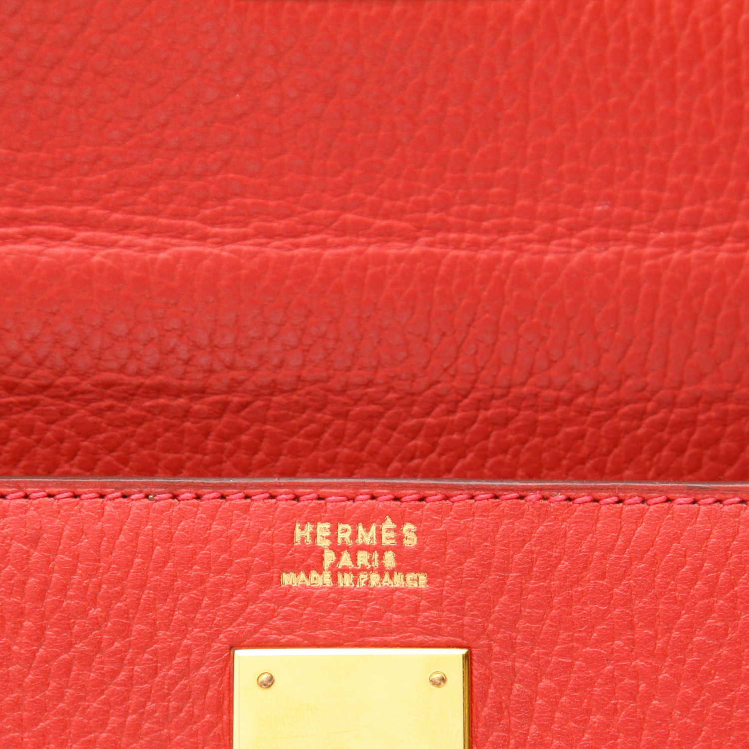 Bolso de mano Hermès  Kelly 32 cm en cuero Ardenne rojo - Detail D2
