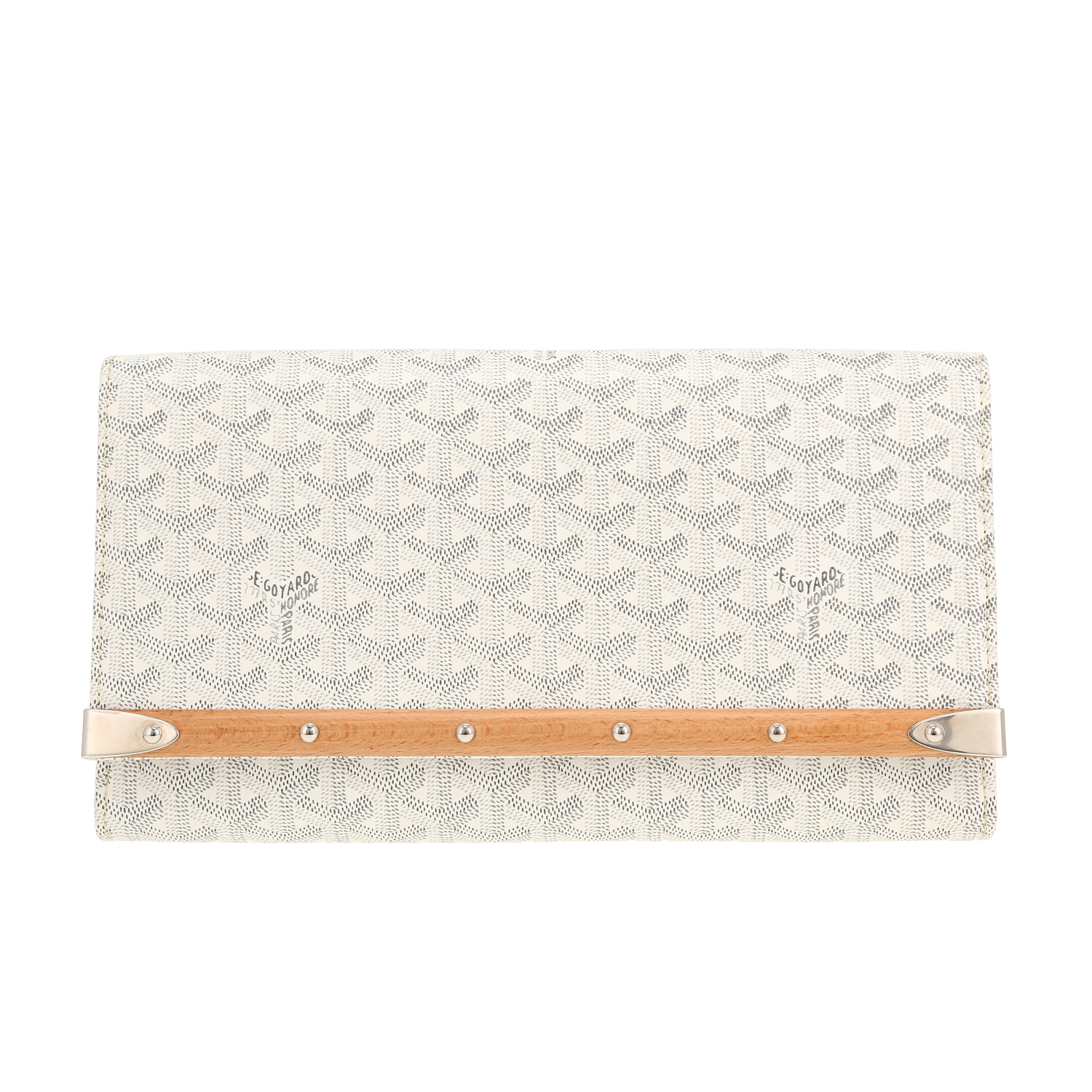 Pochette de voyage Goyard  Monte Carlo en toile Goyardine blanche et cuir blanc - Detail D4