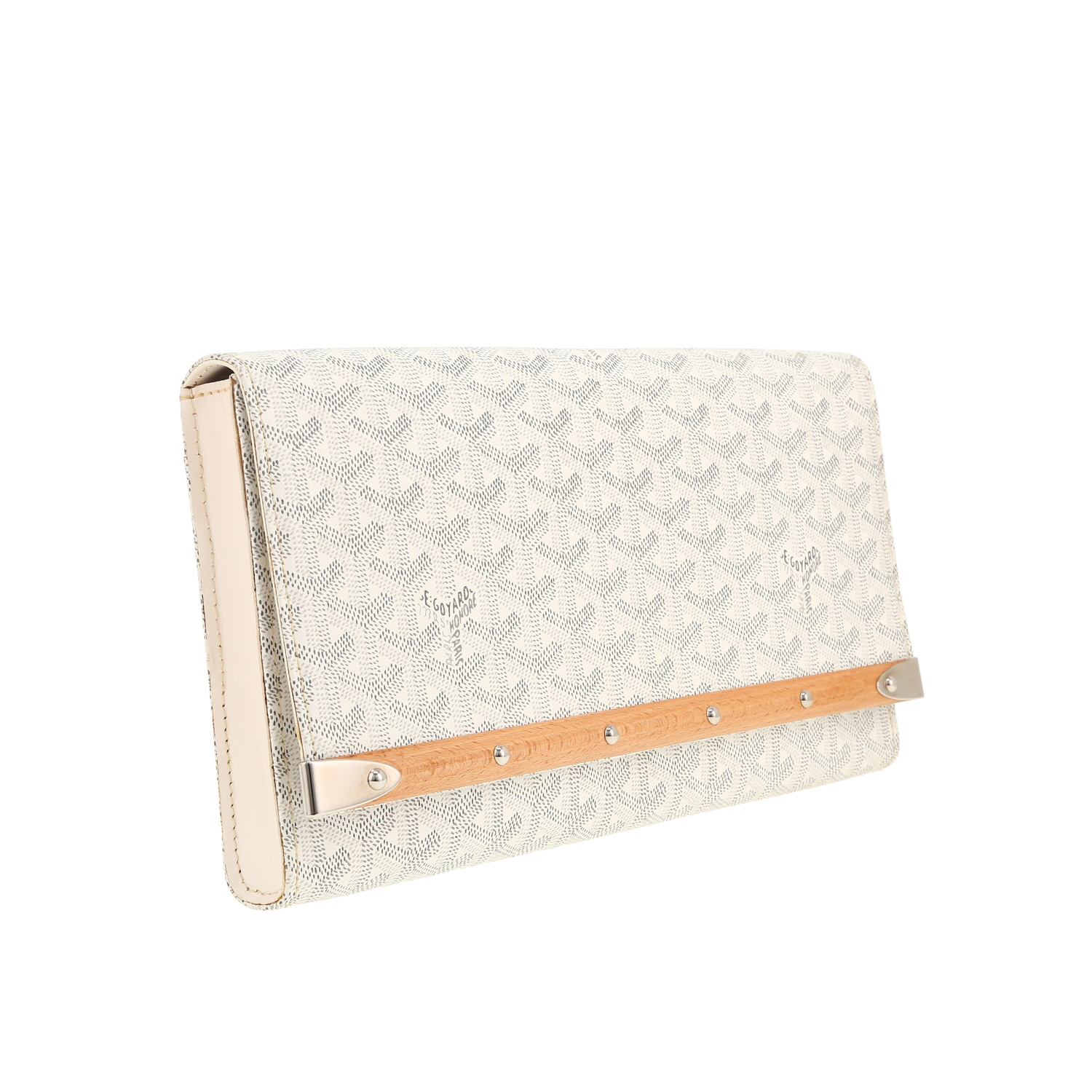 Pochette Goyard  Monte Carlo en toile Goyardine blanche et cuir blanc - Detail D5