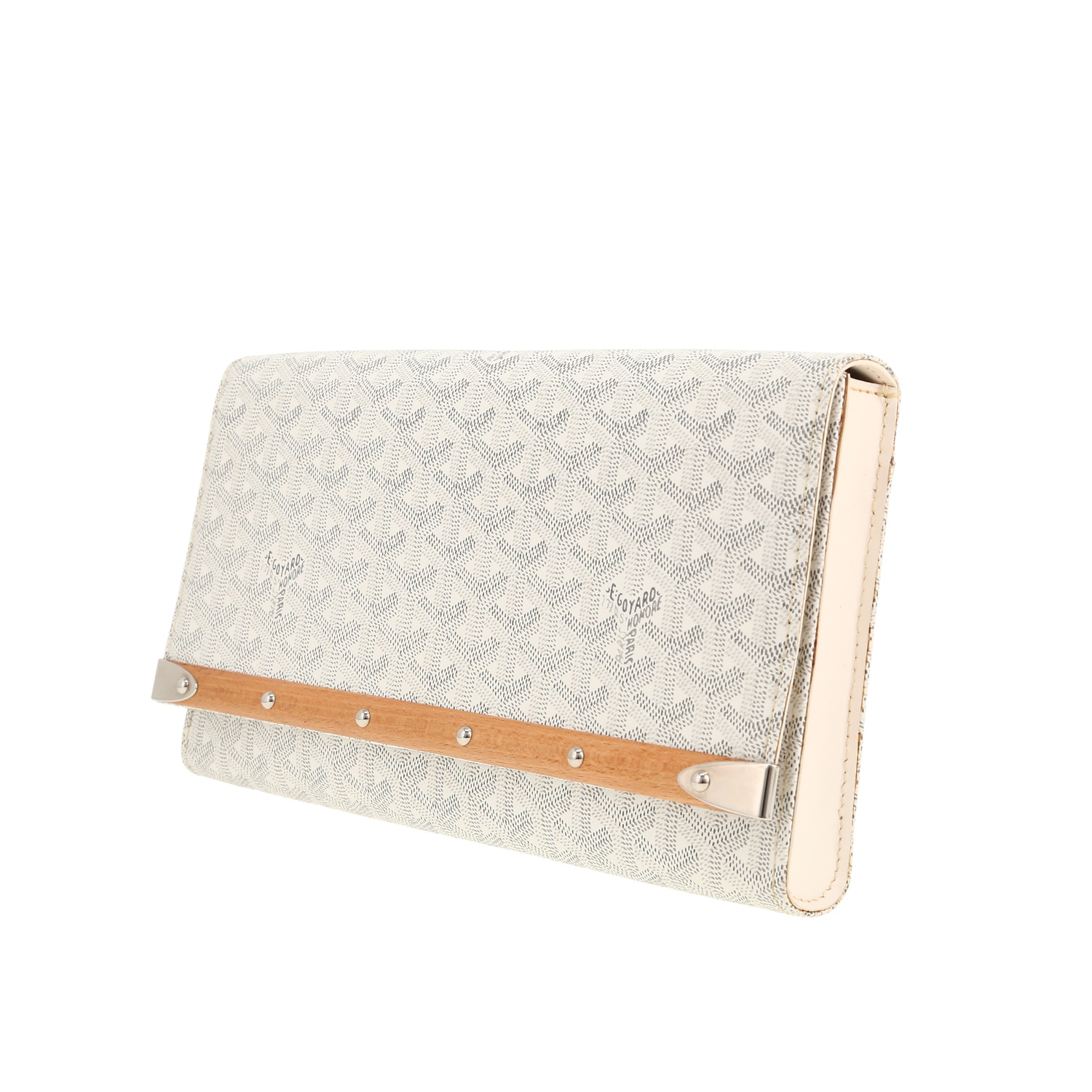 Pochette Goyard  Monte Carlo en toile Goyardine blanche et cuir blanc - Detail D9