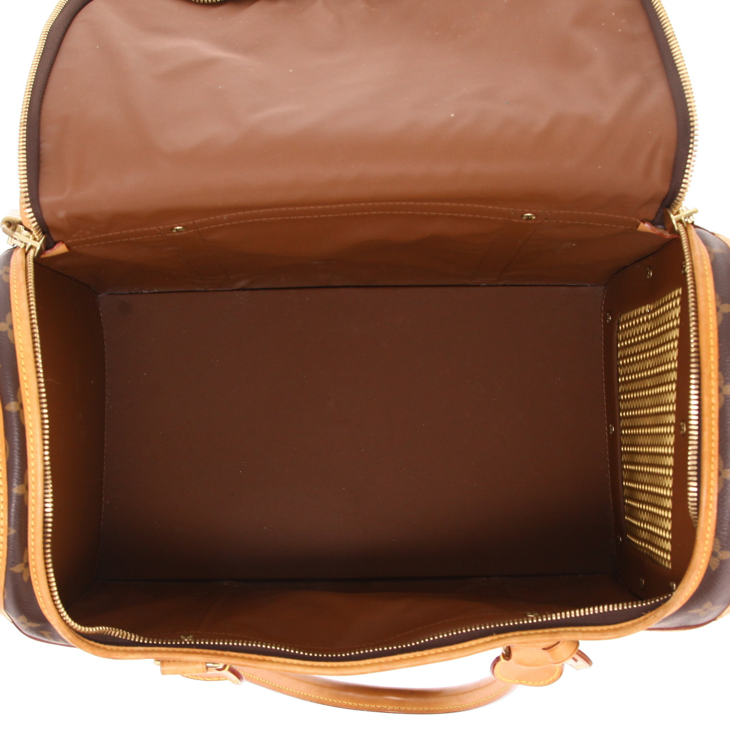 Borsa da viaggio Louis Vuitton  Sac chien 40 in tela monogram marrone e pelle naturale - Detail D3