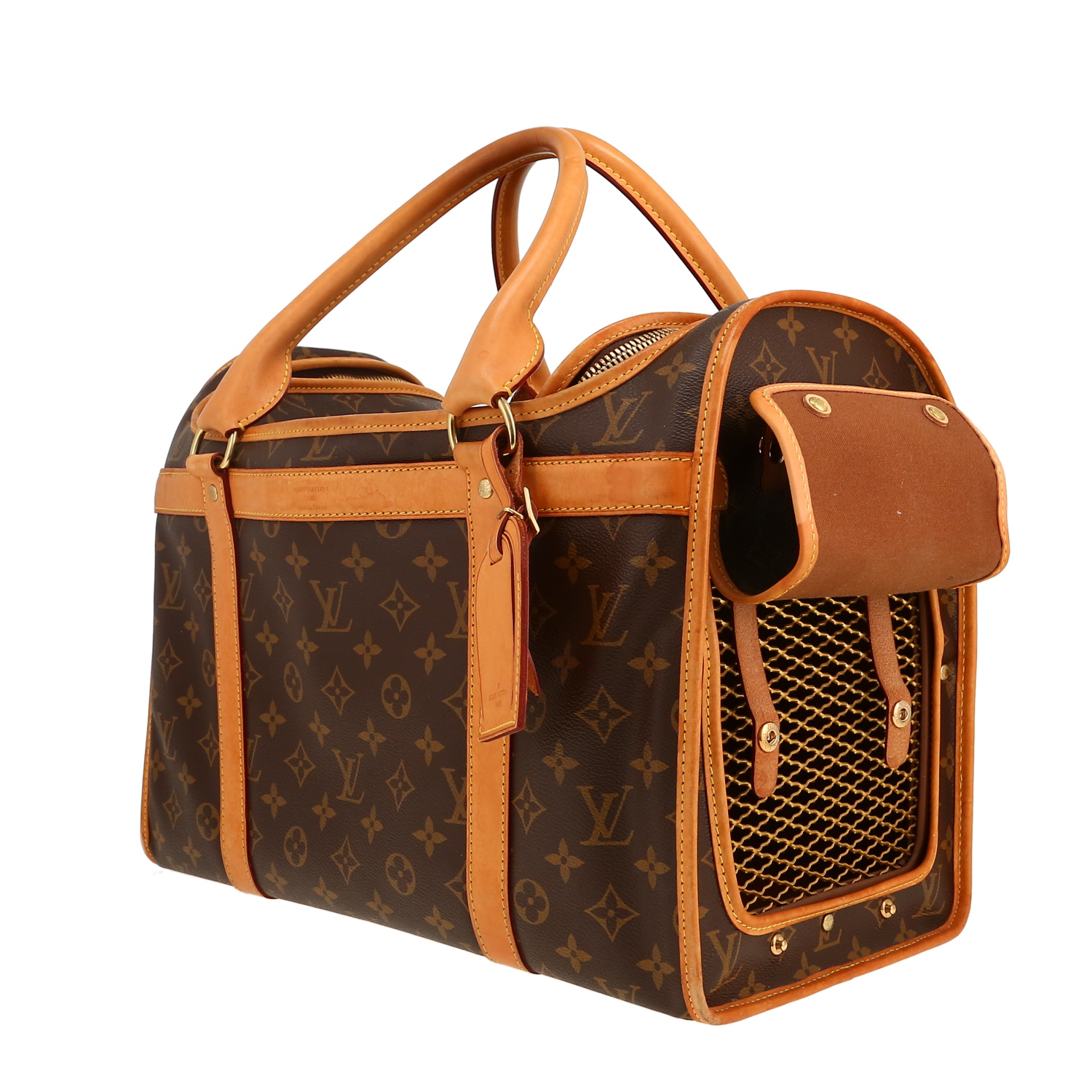 Louis Vuitton  Sac chien 40 travel bag  in brown monogram canvas  and natural leather - Detail D4