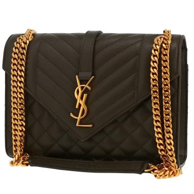Saint Laurent  Envelope shoulder bag  in khaki grained leather