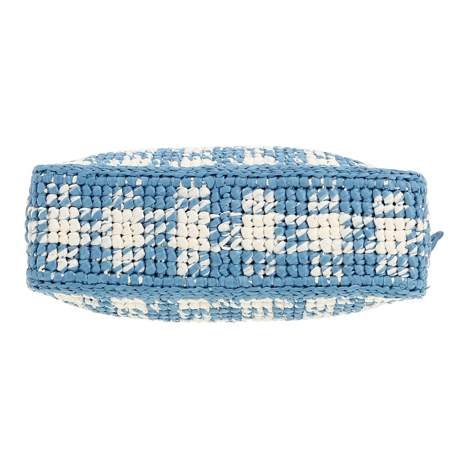 Bolso de mano Prada  Re-Edition 1978 en raffia azul y blanca y cuero azul - Detail D1