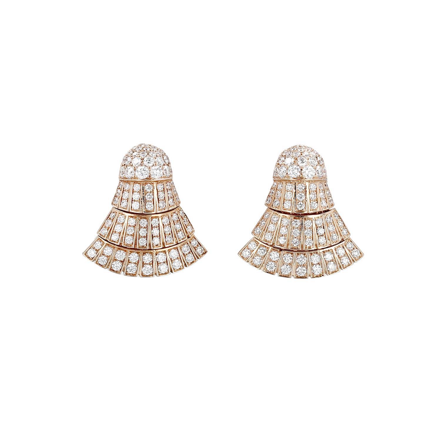 Paire de boucles d'oreilles De Grisogono Ventaglio en or rose et diamants - 00pp