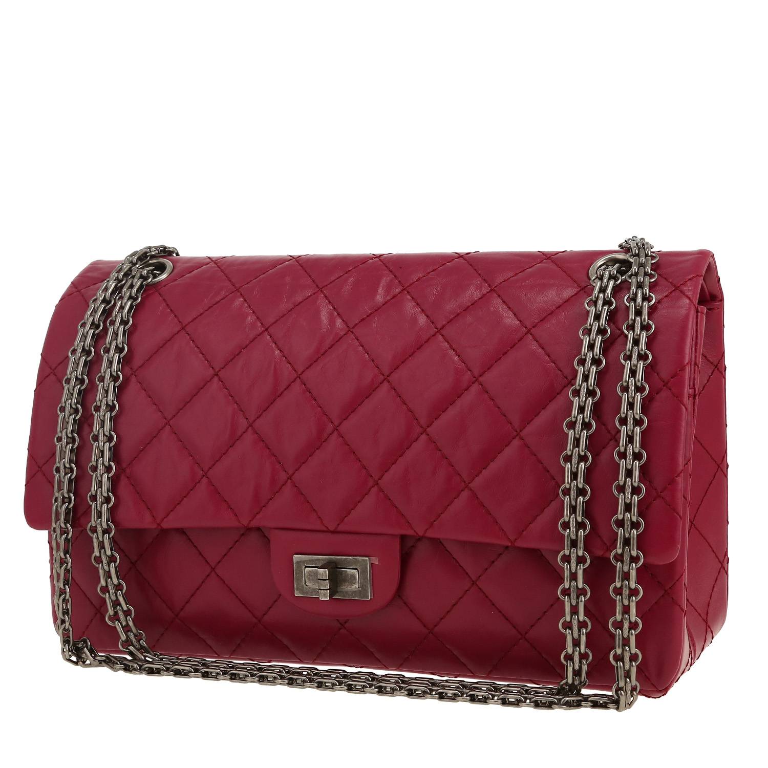 Chanel 2.55 large model shoulder bag in raspberry pink quilted leather