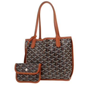 Goyard  Anjou small model  shopping bag  in brown Goyard canvas  and brown leather