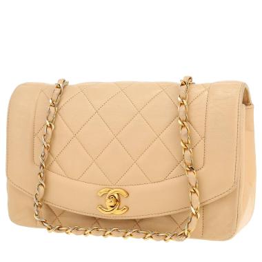 Chanel  Diana shoulder bag  in beige quilted leather