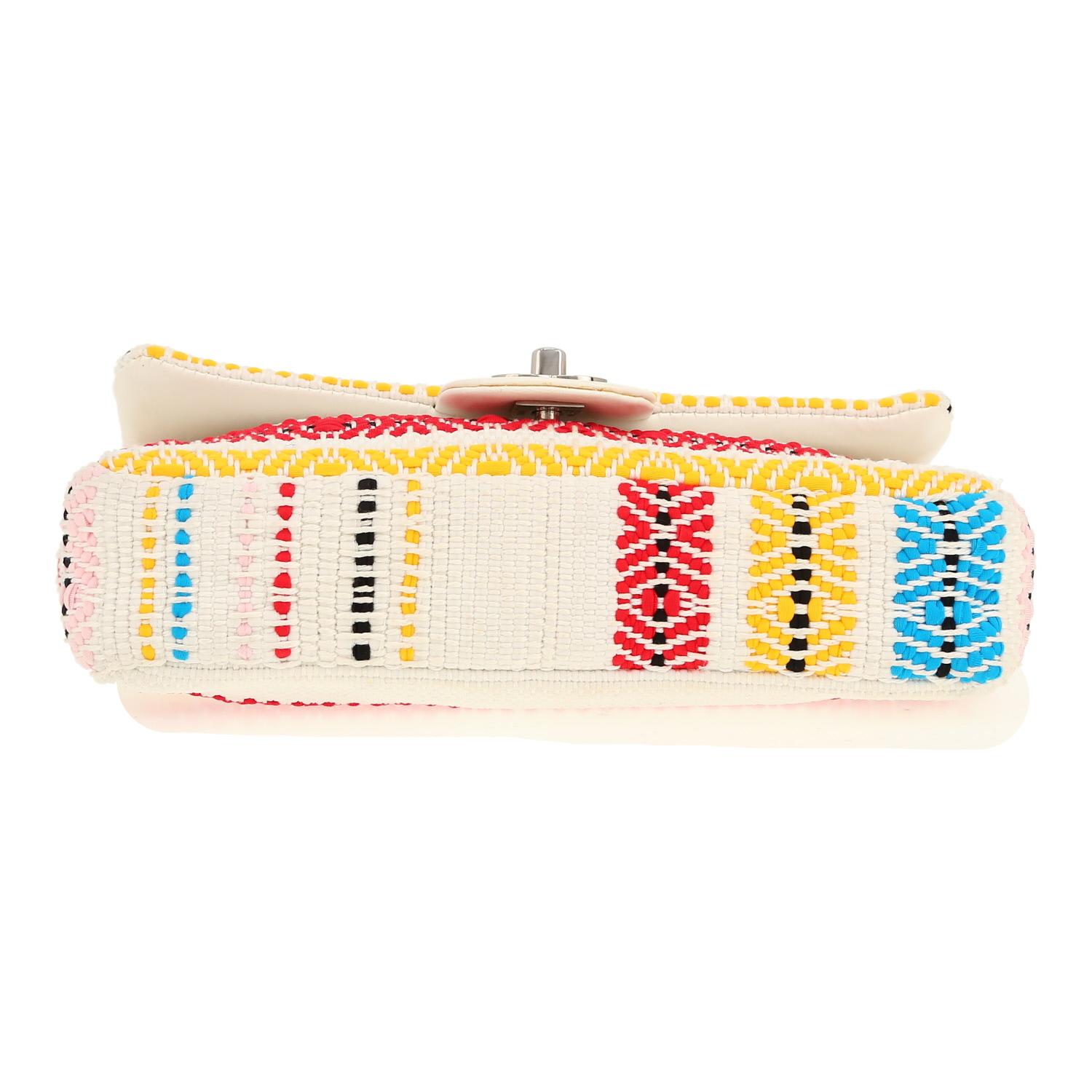 Bolso de mano Chanel  Timeless en lona blanca y multicolor y cuero blanco - Detail D1