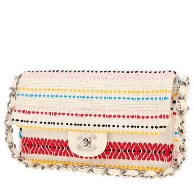Borsa Chanel  Timeless in tela bianca e multicolore e pelle bianca