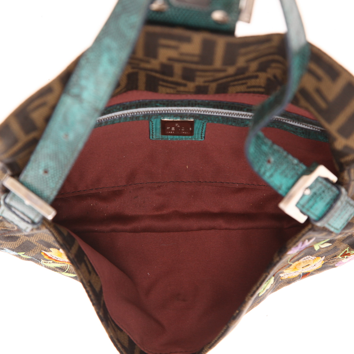 Fendi  Baguette handbag  in brown logo canvas  and green lizzard - Detail D3