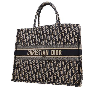 Bolso Cabás Dior  Book Tote modelo grande  en lona Monogram Oblique azul y beige