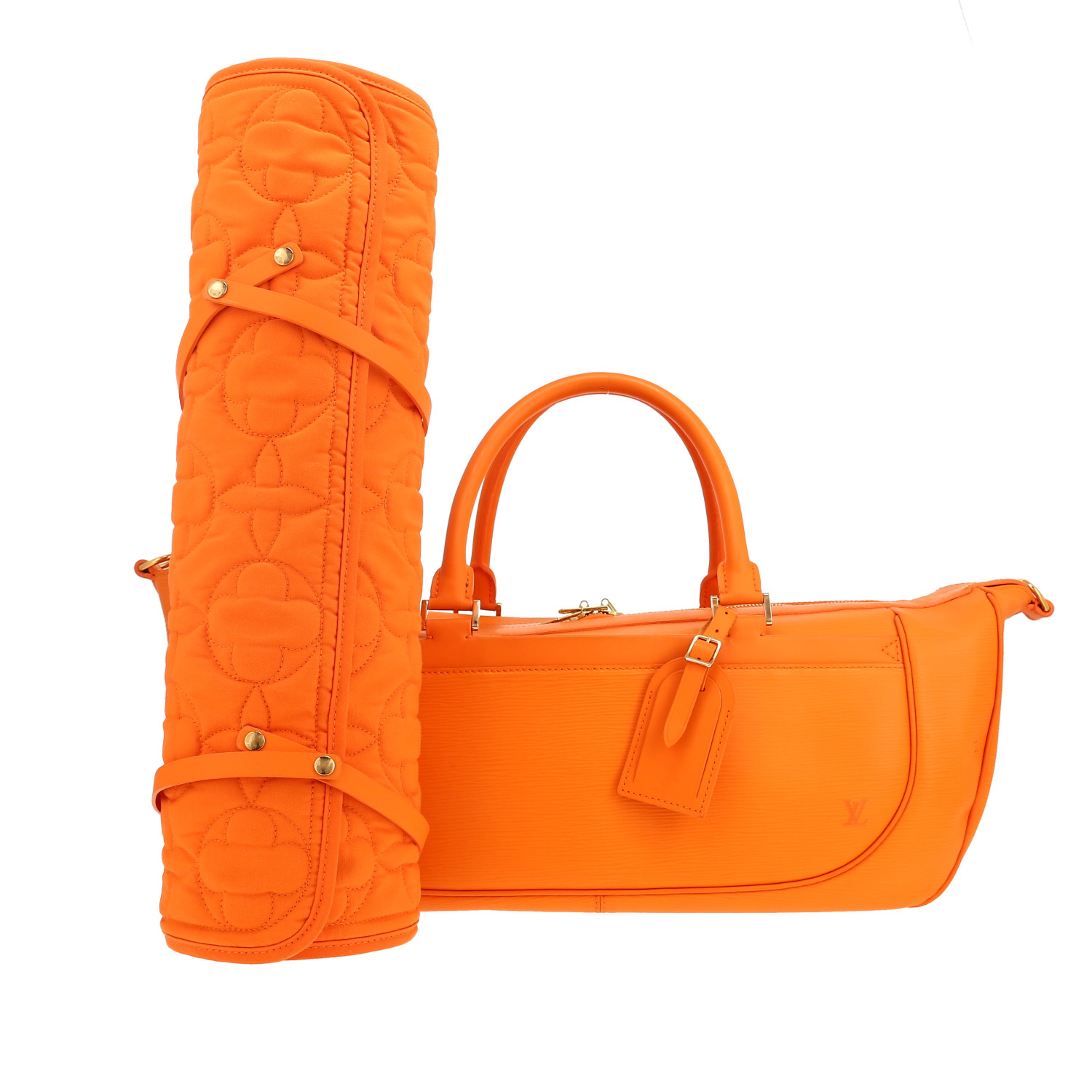 Sac de sport Louis Vuitton en cuir épi orange - Detail D4