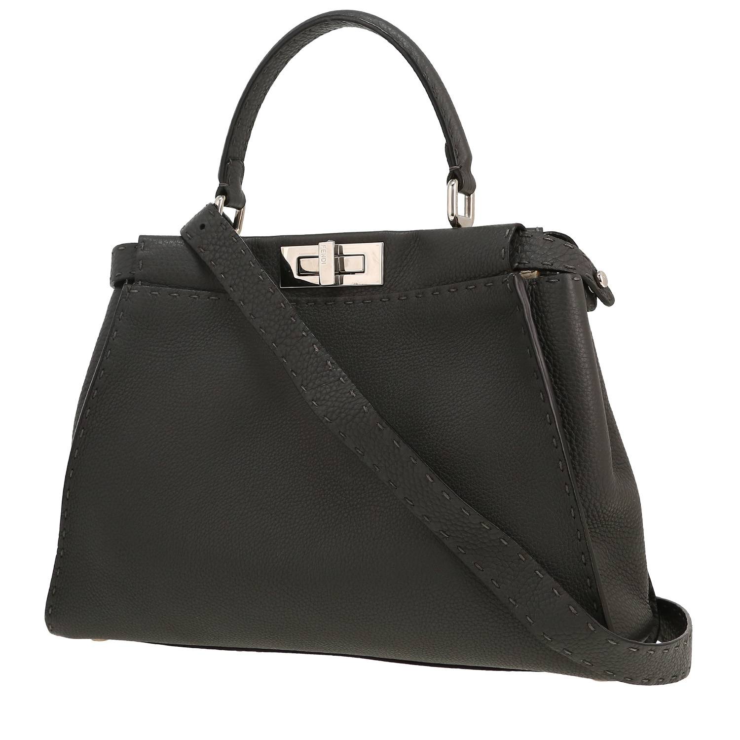 Fendi Peekaboo Selleria handbag in grey grained leather