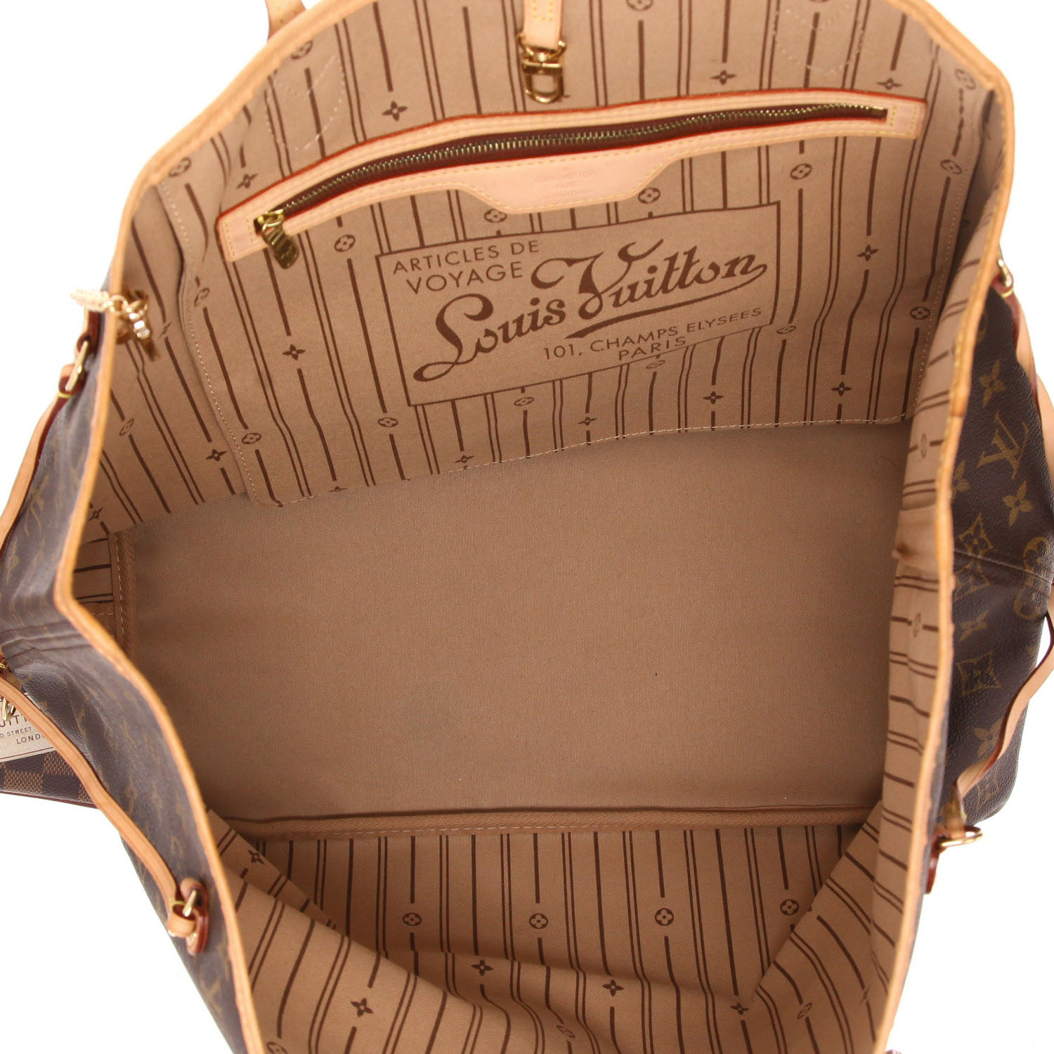 Louis Vuitton  Neverfull large model  shopping bag  in brown monogram canvas  and natural leather - Detail D3