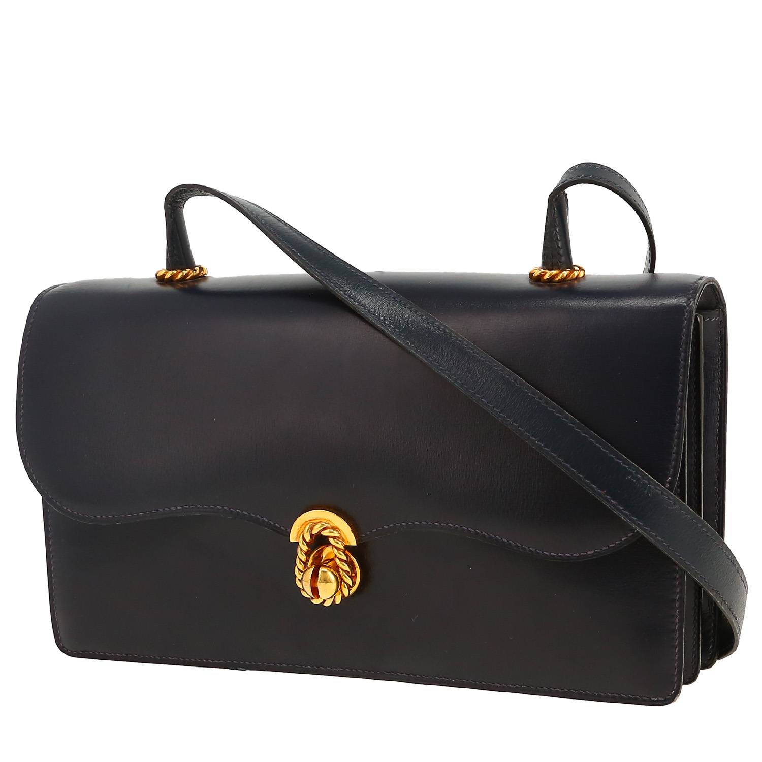 Hermès Vintage handbag in navy blue box leather