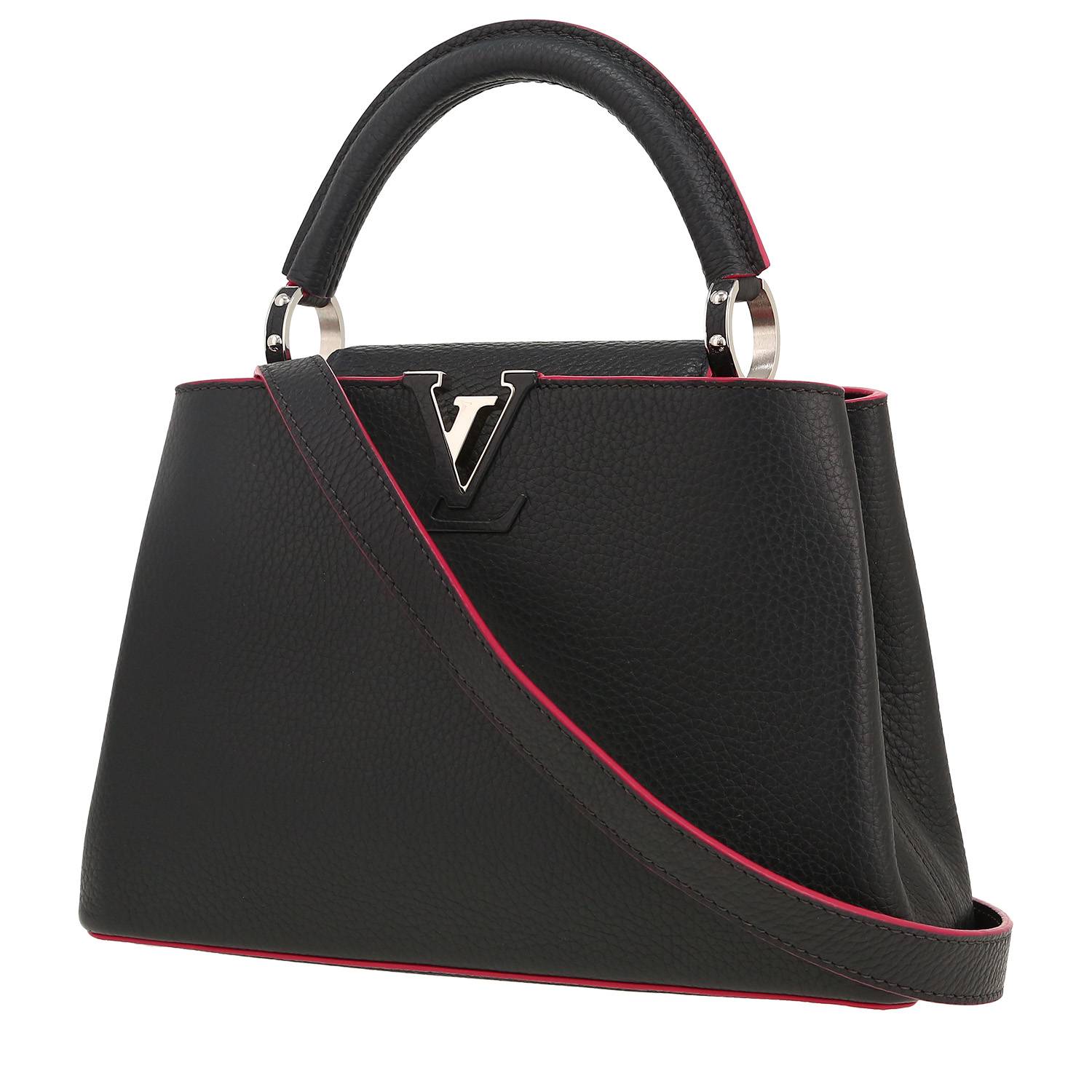 Louis Vuitton Capucines BB handbag in grey leather taurillon clémence and fuchsia piping