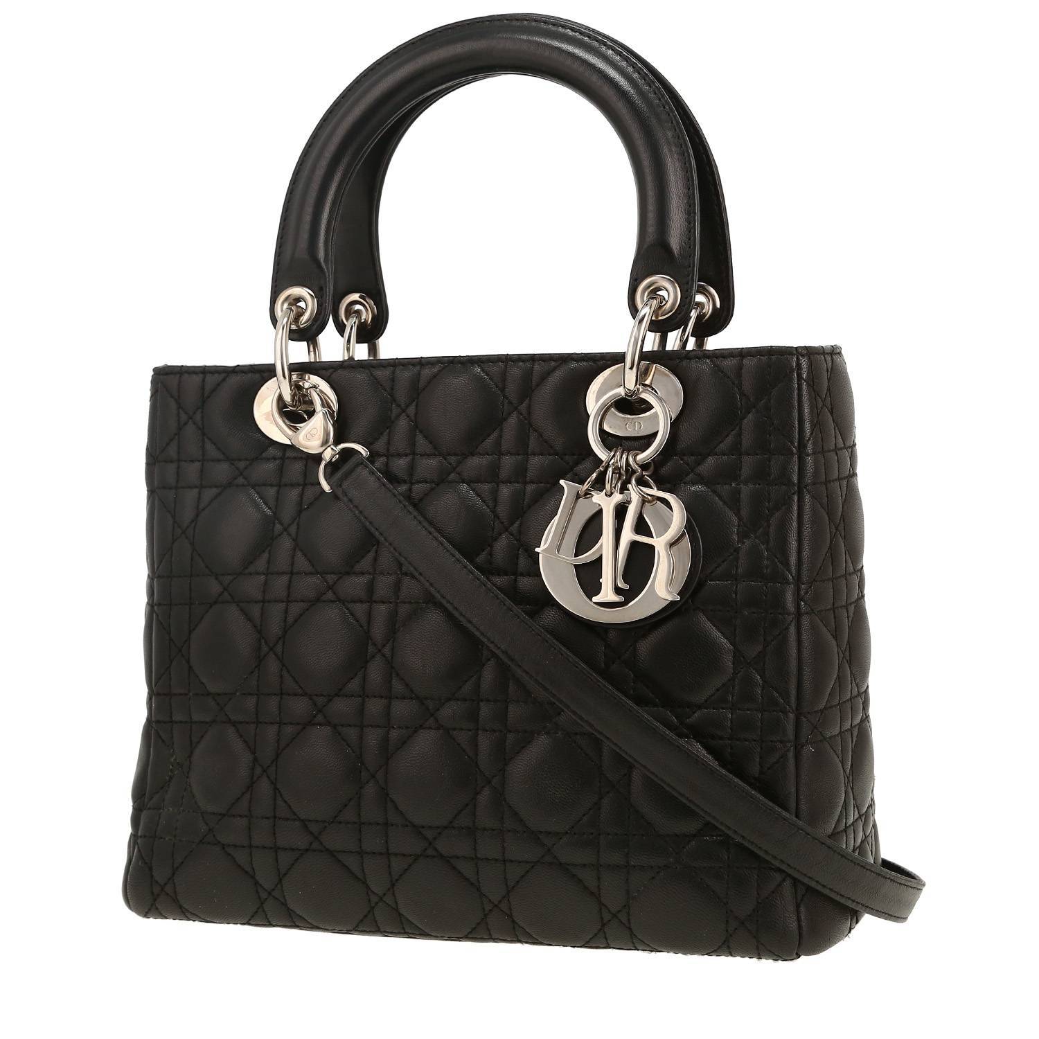 Dior  Lady Dior handbag  in black leather cannage