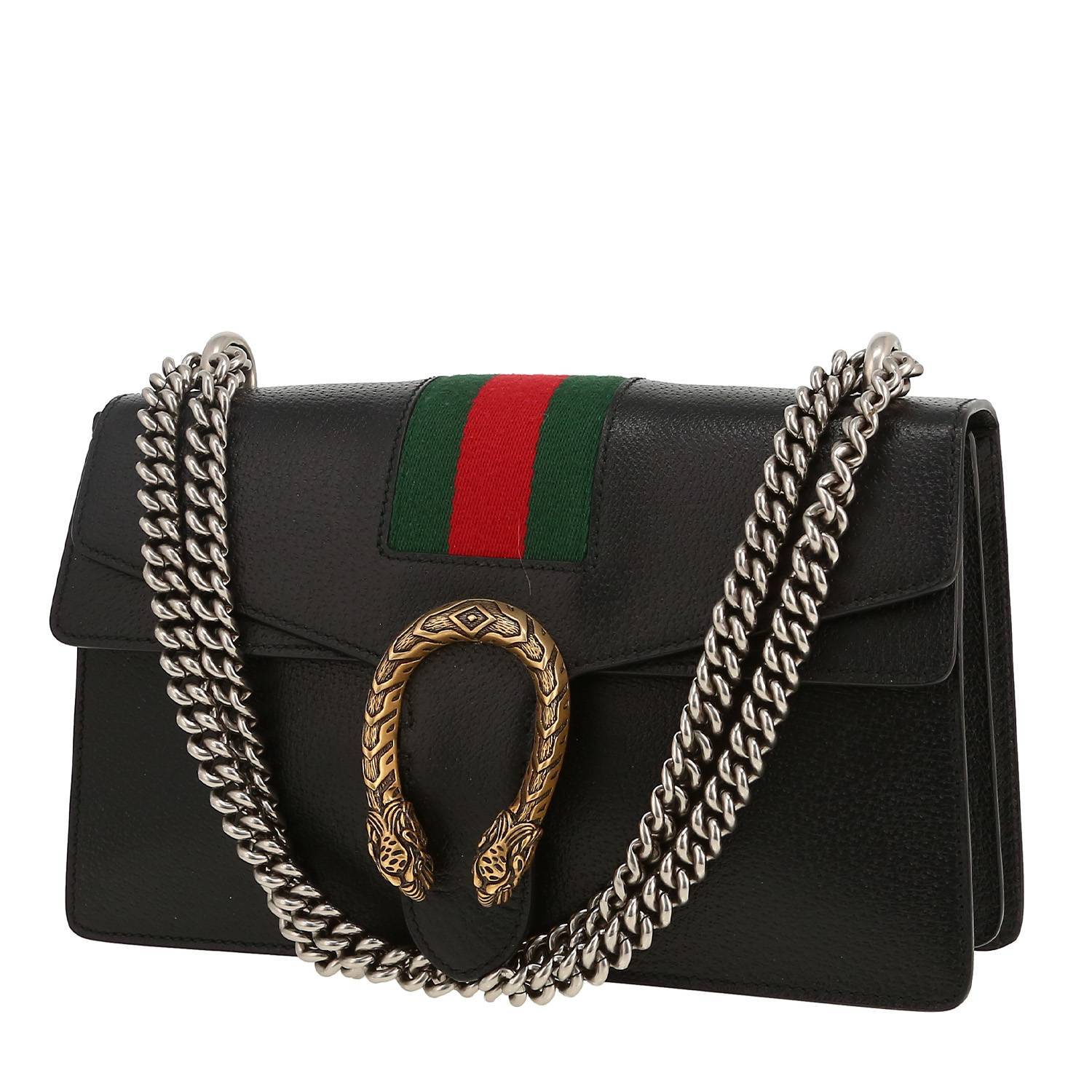 Gucci  Dionysus bag worn on the shoulder or carried in the hand  in black leather  and bicolor canvas - 00pp