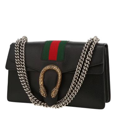 Gucci  Dionysus bag worn on the shoulder or carried in the hand  in black leather  and bicolor canvas