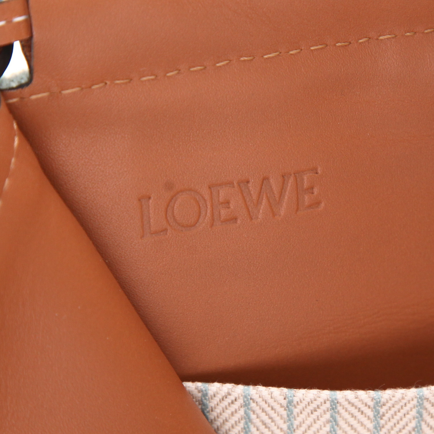 Shopping bag Loewe  Cushion in tela celeste e pelle marrone - Detail D2
