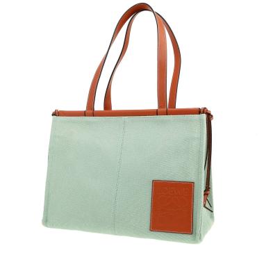 Loewe  Cushion shopping bag  in light blue canvas  and brown leather
