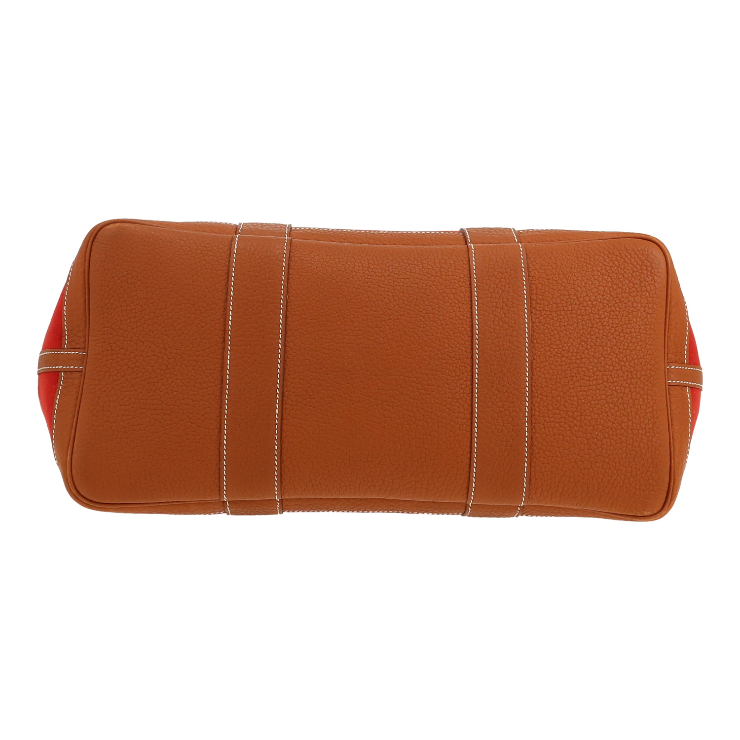 Bolso Cabás Hermès  Garden en lona degradado beige, amarilla roja y naranja y cuero color oro - Detail D1