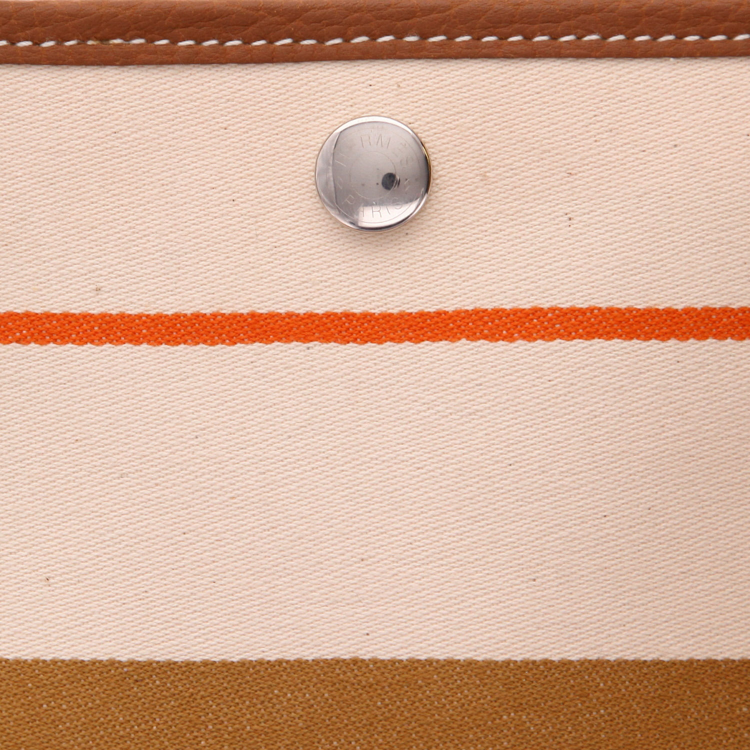 Sac cabas Hermès  Garden en toile dégradé beige, jaune rouge et orange et cuir gold - Detail D2