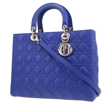 Sac à main Dior  Lady Dior en cuir cannage bleu