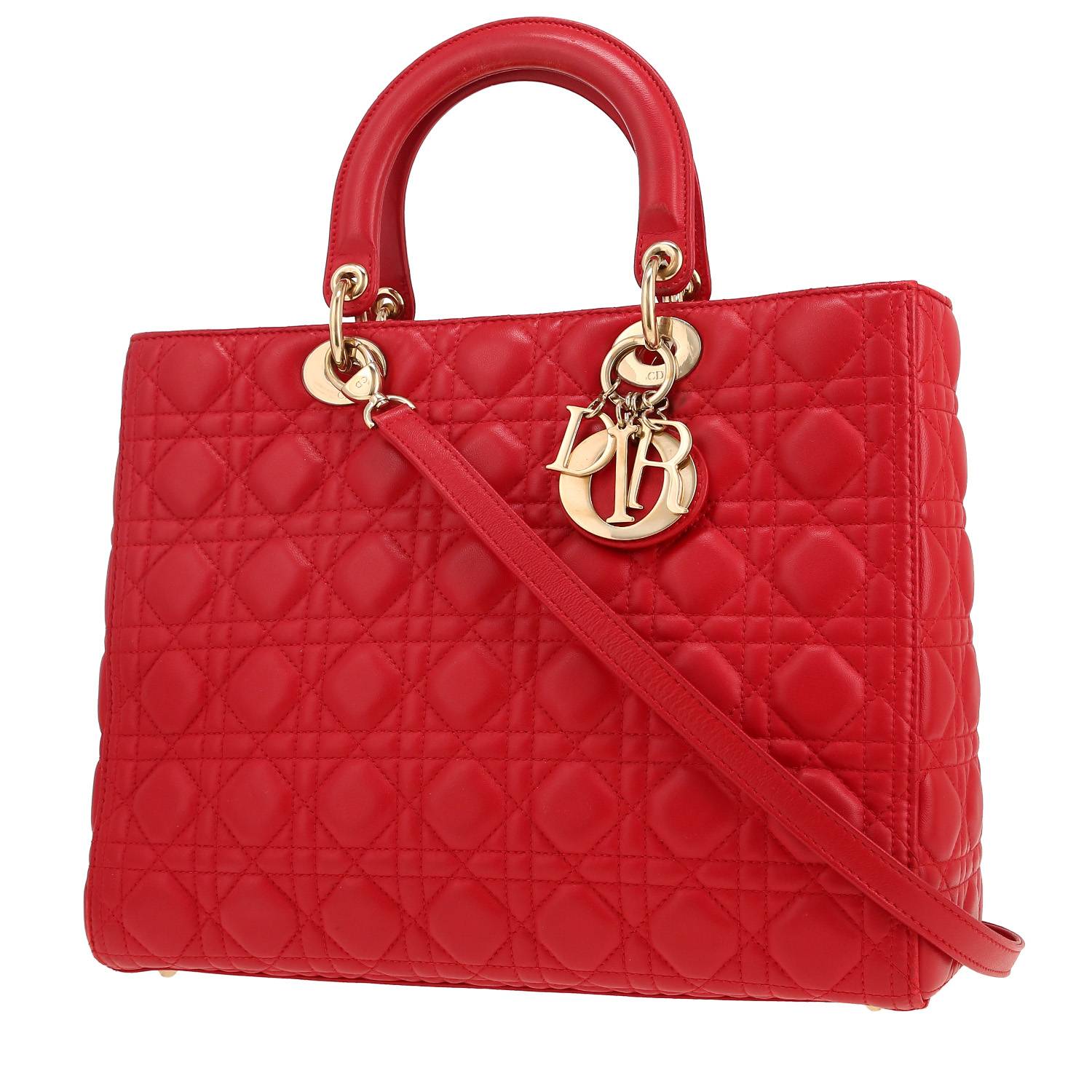 Bolso de mano Dior  Lady Dior en cuero cannage rojo
