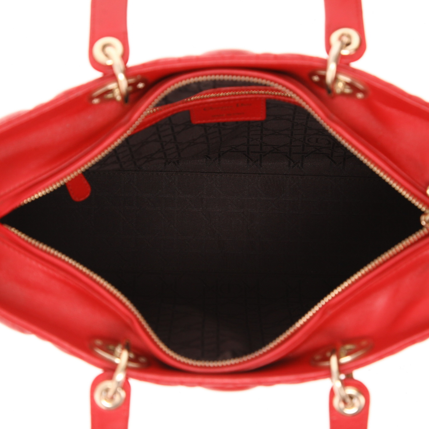Dior  Lady Dior handbag  in red leather cannage - Detail D3