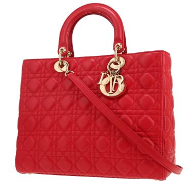 Dior  Lady Dior handbag  in red leather cannage