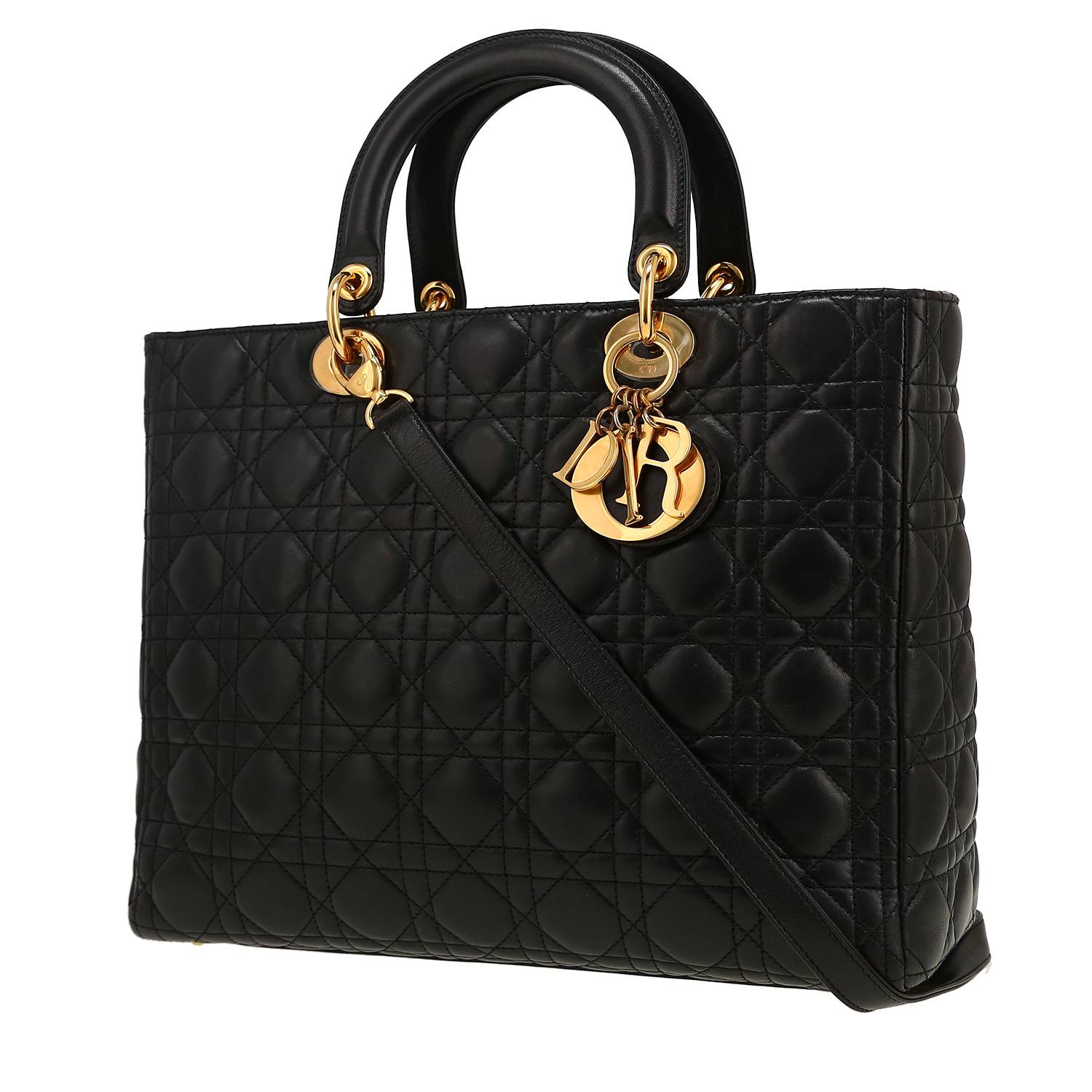 Bolso de mano Dior  Lady Dior en cuero cannage negro