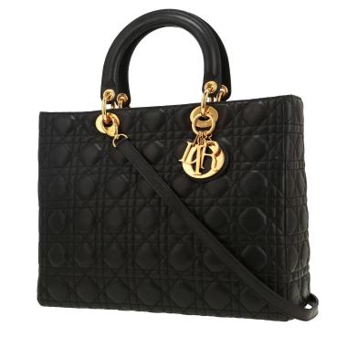Bolso de mano Dior  Lady Dior modelo grande  en cuero cannage negro