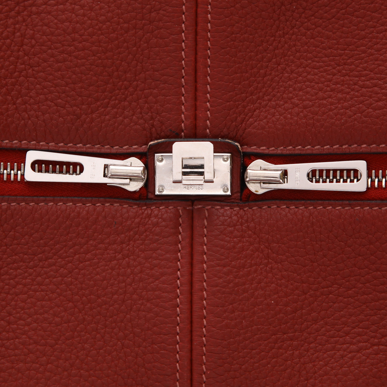 Sac de voyage Hermès  Victoria - Travel Bag en cuir togo bordeaux - Detail D2