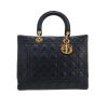 Sac à main Dior  Lady Dior en cuir cannage bleu-marine - 360 thumbnail