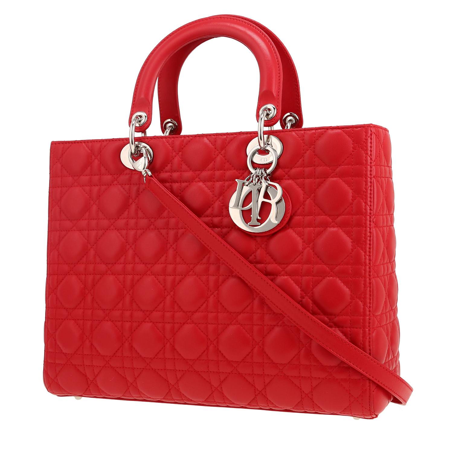 Bolso de mano Dior  Lady Dior en cuero cannage rojo