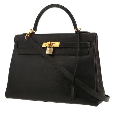 Bolso de mano Hermès  Kelly 32 cm en cuero Ardenne negro