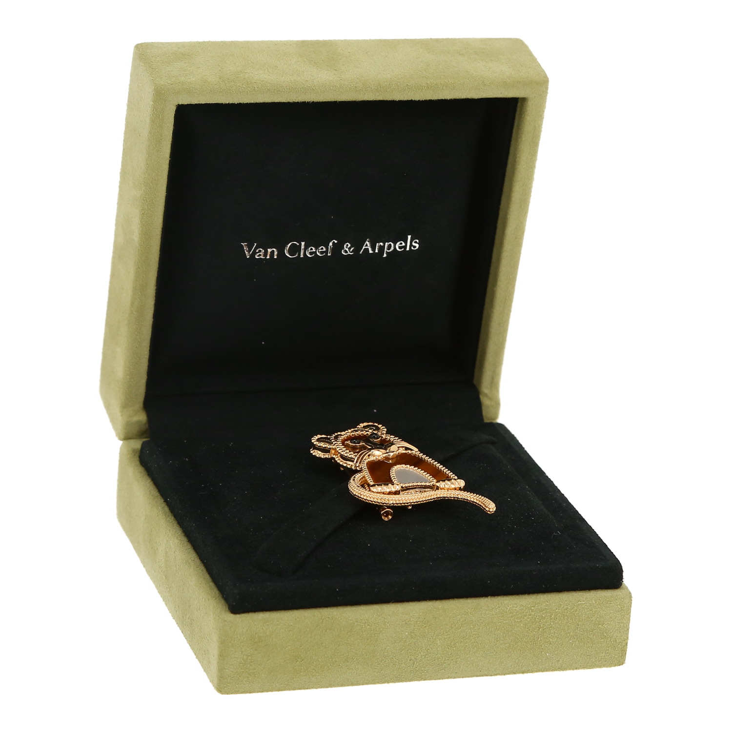 Broche Van Cleef & Arpels Lucky Animal Tigre en or jaune, quartz oeil-de-tigre, nacre et onyx - Detail D2