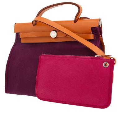 Hermès Herbag bag worn on the shoulder or carried in the hand in purple canvas  and Hunter cowhide