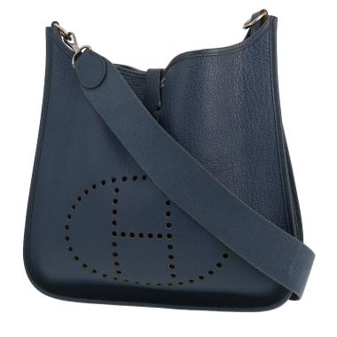 Sac bandoulière Hermès  Evelyne en cuir Fjord bleu